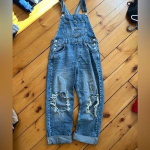 We the free distressed denim blue ziggy overalls